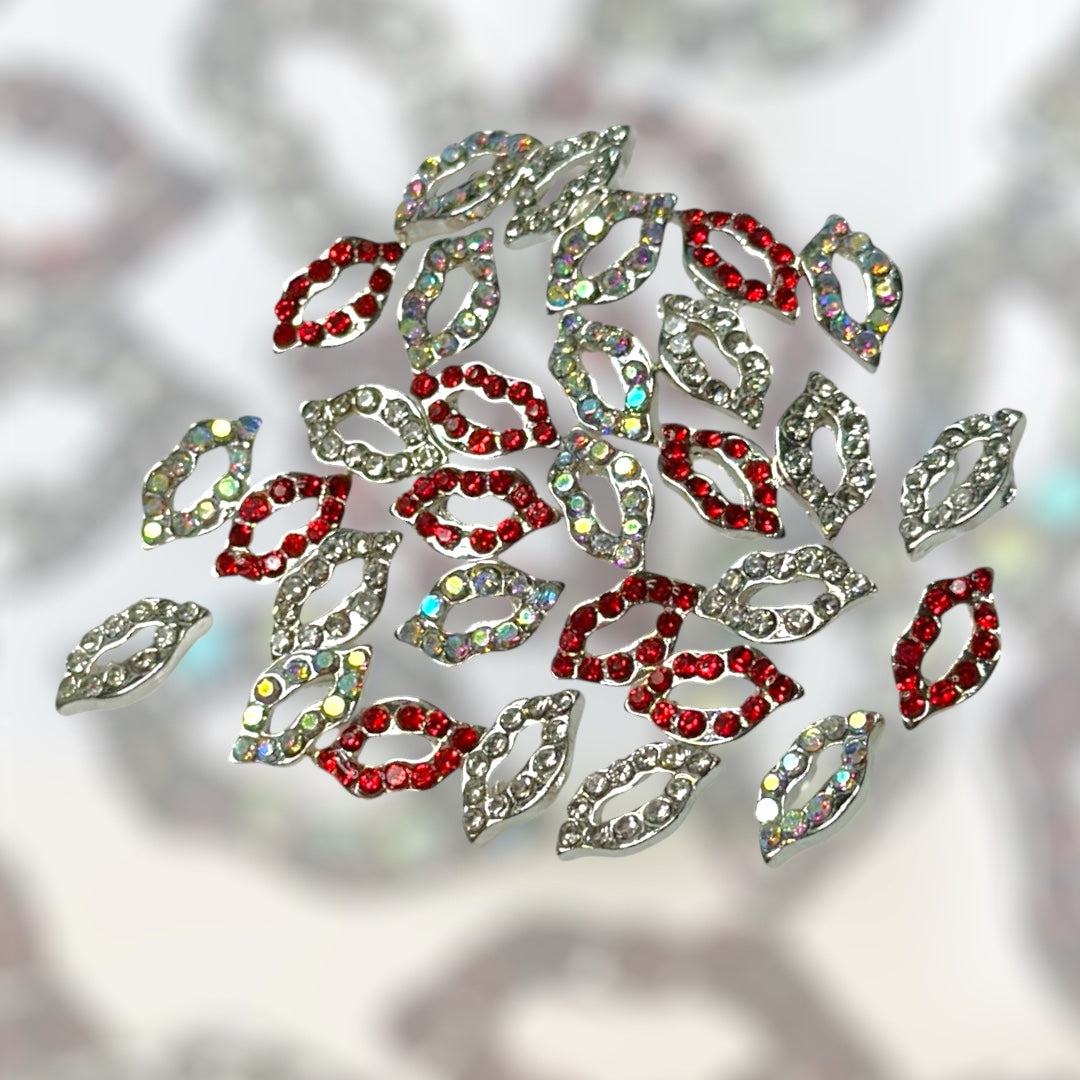 Lip Nail Charms – Red, White & AB (30 pcs)