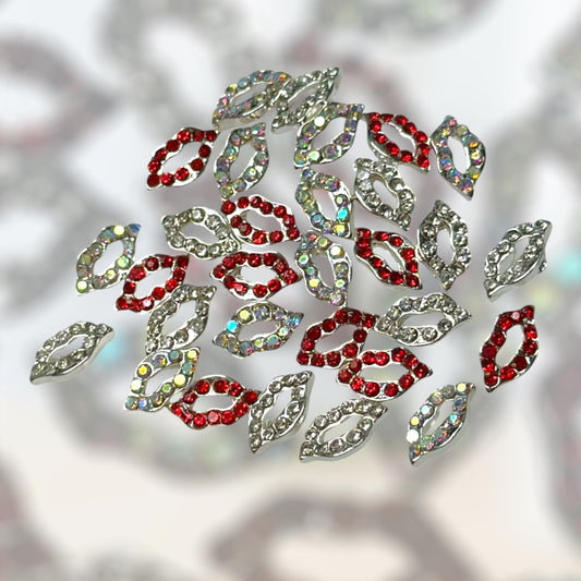 Lip Nail Charms – Red, White & AB (30 pcs)
