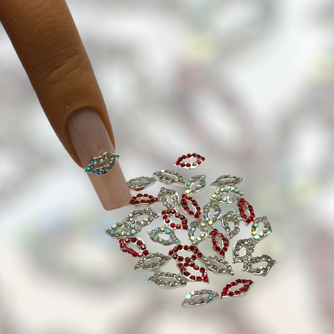 Lip Nail Charms – Red, White & AB (30 pcs)