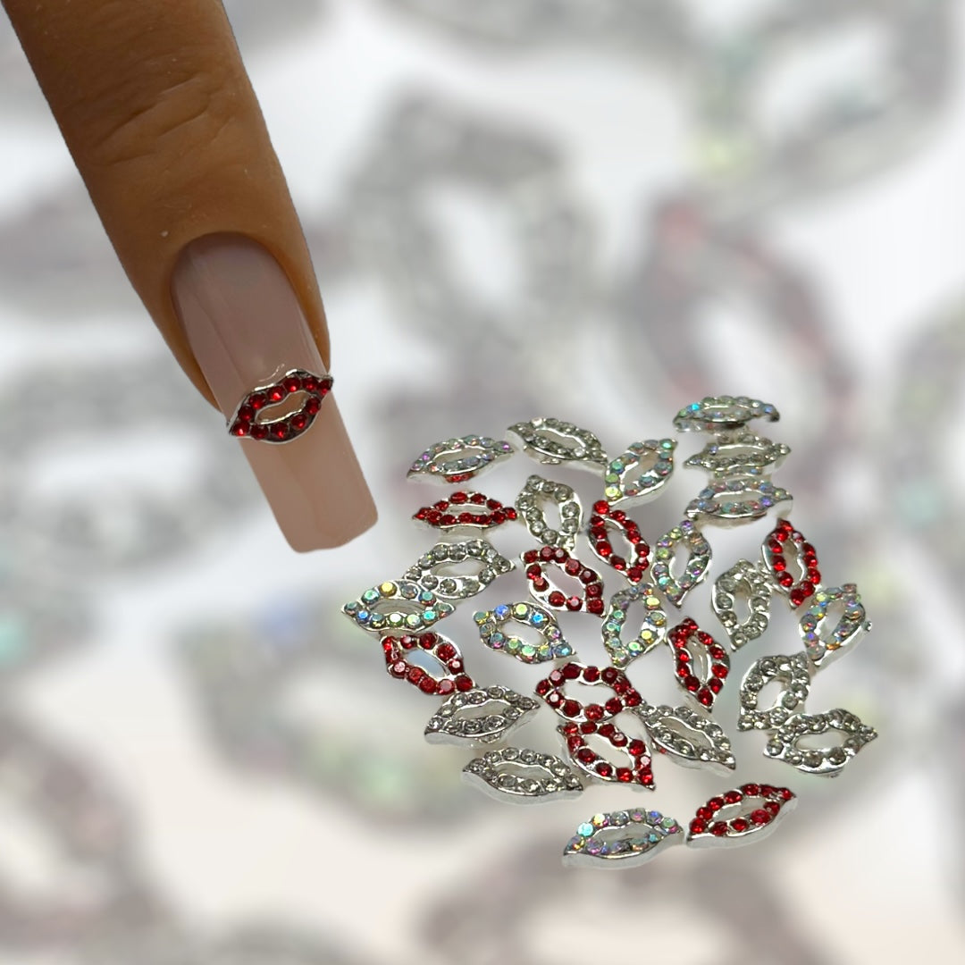 Lip Nail Charms – Red, White & AB (30 pcs)