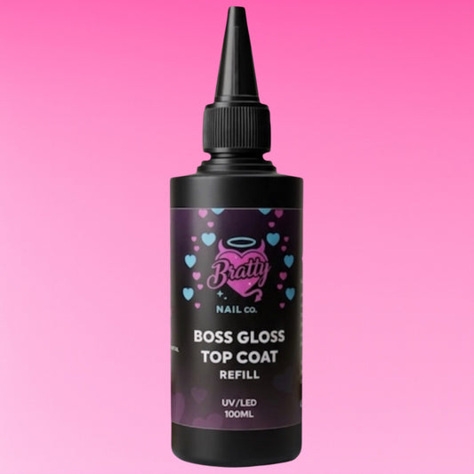 Boss Gloss 100ml gel top coat refill by Bratty Nail Co.