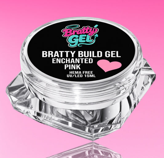 Enchanted Pink build gel in 15ml pot by Bratty Nail Co.