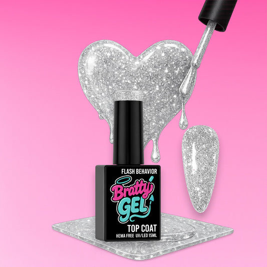 Flash Behavior silver reflective glitter top coat by Bratty Nail Co.