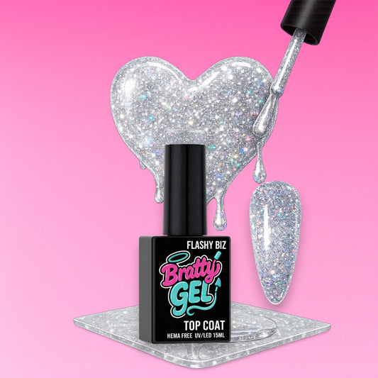 Flashy Biz multicolor reflective glitter top coat by Bratty Nail Co.